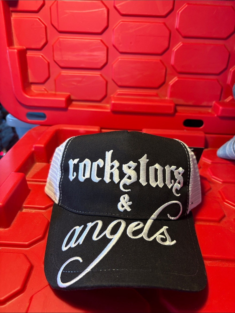 Vintage Y2K Rockstars & Angels Black White Trucker Hat Punk Grunge Cap NWT